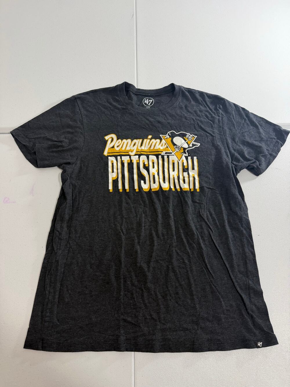 Pittsburgh Penguins '47 Brand T-Shirt NHL Gray Gold Size Medium